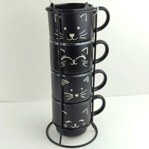 Peace Love Cats Mug Tower 4 Mugs Plus Stand